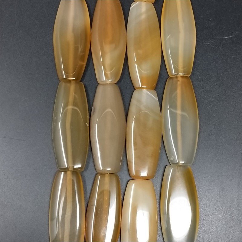 Agata Gialla in Perline Forma Ovale Piatto Liscio Foro Passante 20X50mm