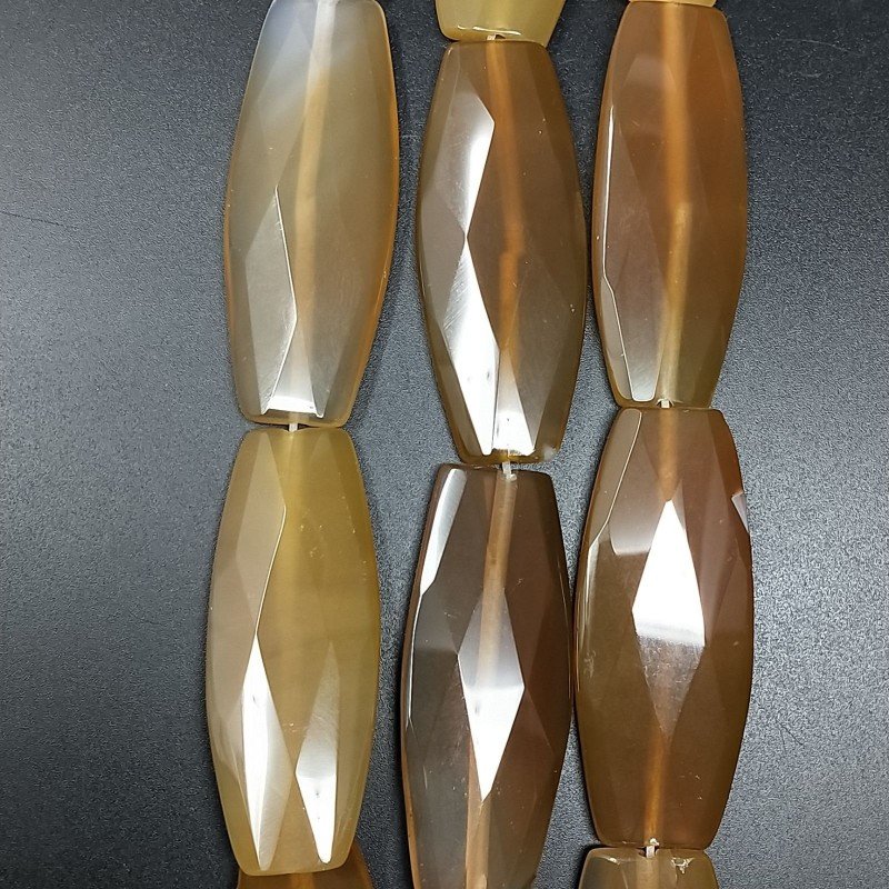 Agata Marrone Chiaro in Perline Forma Ovale Piatto Sfaccettato Foro Passante 20X49mm