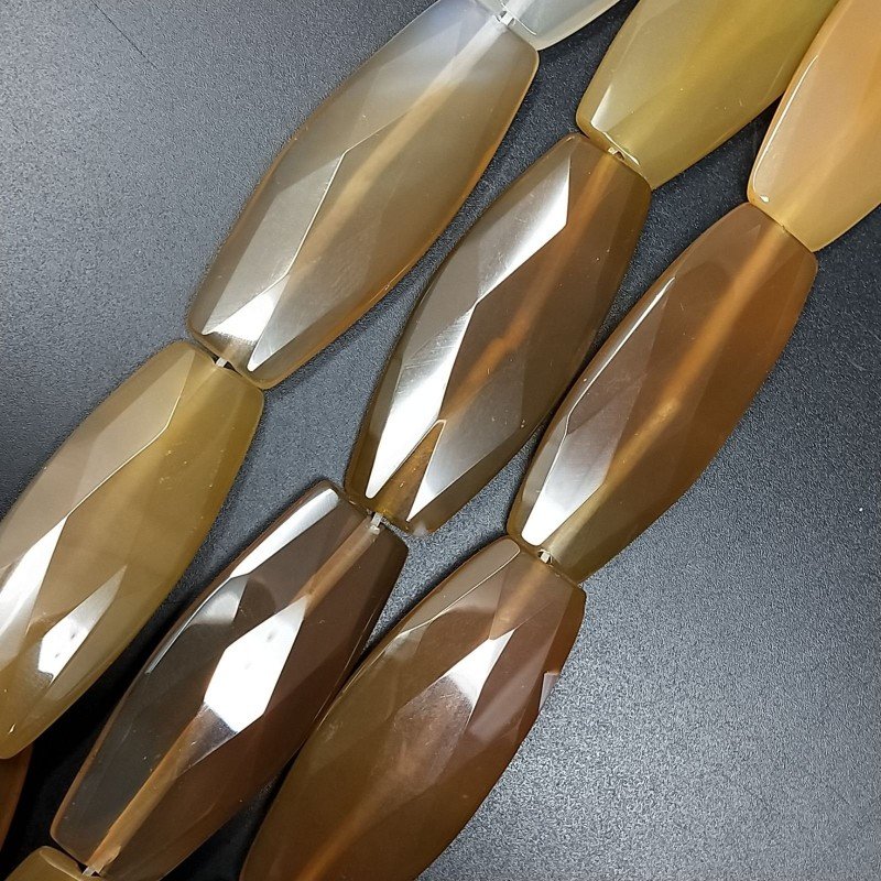 Agata Marrone Chiaro in Perline Forma Ovale Piatto Sfaccettato Foro Passante 20X49mm