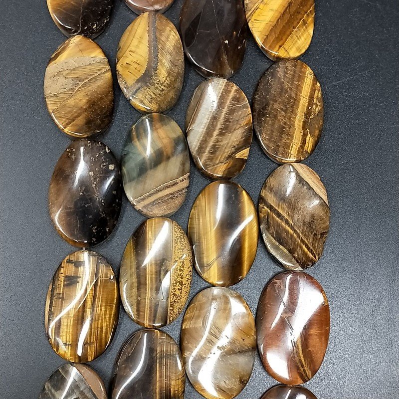 Occhio di Tigre Naturale in Perline Forma Ovale Elicoidale Liscio Foro Passante 20X30mm