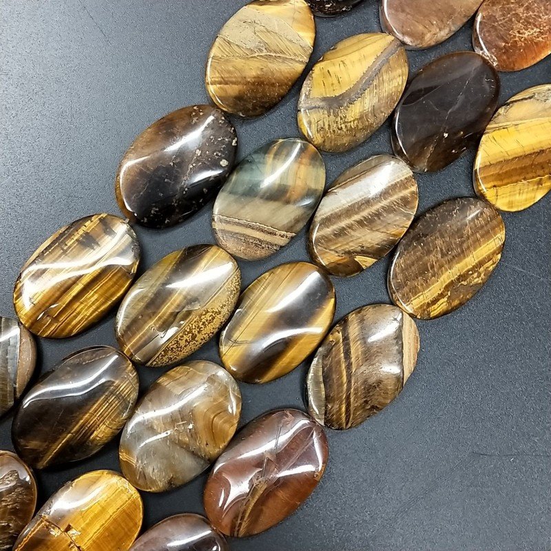 Occhio di Tigre Naturale in Perline Forma Ovale Elicoidale Liscio Foro Passante 20X30mm