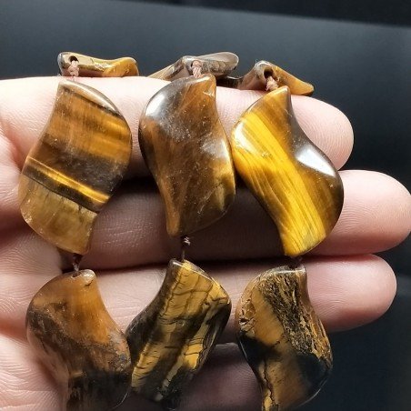 Occhio di Tigre Naturale Perline Forma Foglia Inciso Liscio Piatto Foro Passante 18X30mm