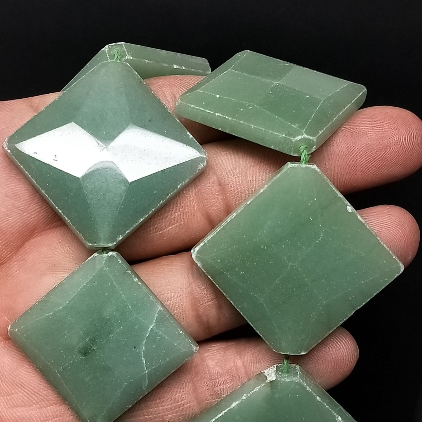 Avventurina Verde Naturale in Perline Forma Rombo Piatto Sfaccettato Foro Diagonale 43X38mm