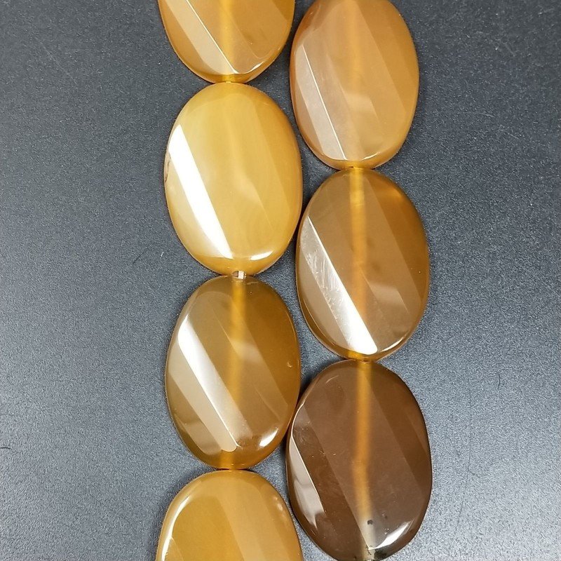 Agata Gialla in Perline Forma Ovale Piatto Sfaccettato Elicoidale Foro Passante 24X34mm