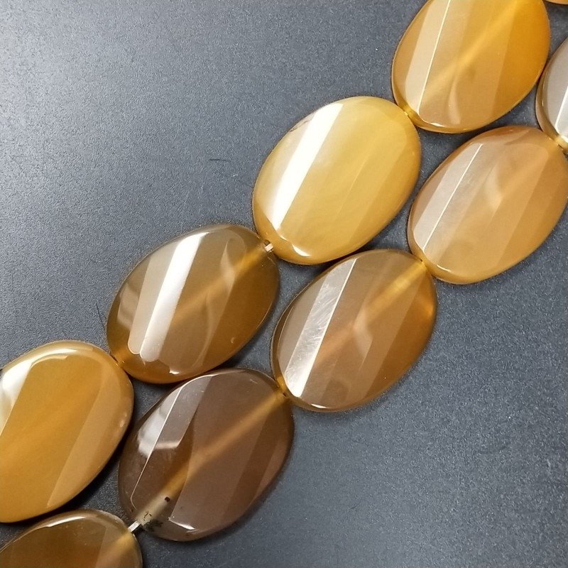 Agata Gialla in Perline Forma Ovale Piatto Sfaccettato Elicoidale Foro Passante 24X34mm