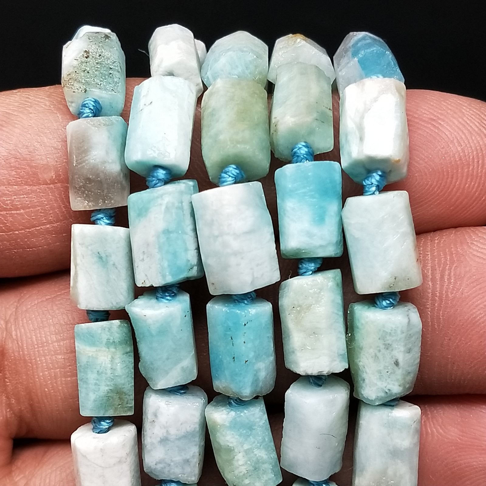 Amazzonite Braziliana Perline Forma Cilindro Grezzo Liscio Irregolare 06-08X09X12mm