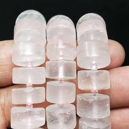 Quarzo Rosa Naturale in Perline Forma Rondelle Liscio Satinato Matte Foro Passante 12-14mm
