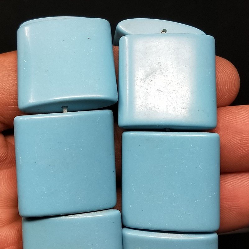 Pasta di Turchese in Perline Forma Quadrato Piatto Liscio Foro Passante 25mm