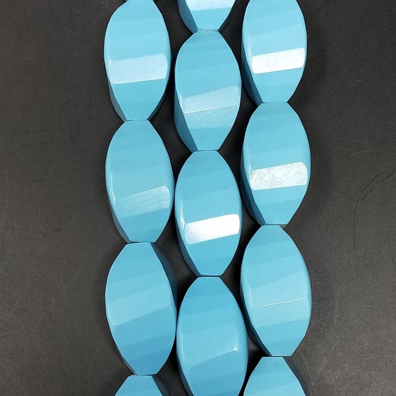 Pasta di Turchese in Perline Forma Twist Sfaccettato Foro Passante 15X30mm
