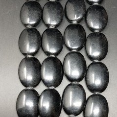 Agata Nera in Perline Forma Ovale Piatto Liscio Foro Passante 17X25mm