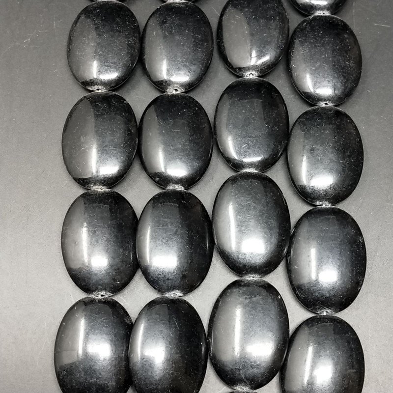 Agata Nera in Perline Forma Ovale Piatto Liscio Foro Passante 17X25mm