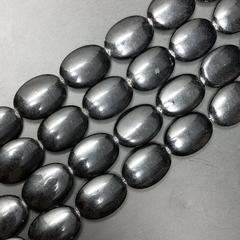 Agata Nera in Perline Forma Ovale Piatto Liscio Foro Passante 17X25mm