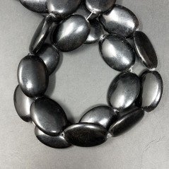 Agata Nera in Perline Forma Ovale Piatto Liscio Foro Passante 17X25mm