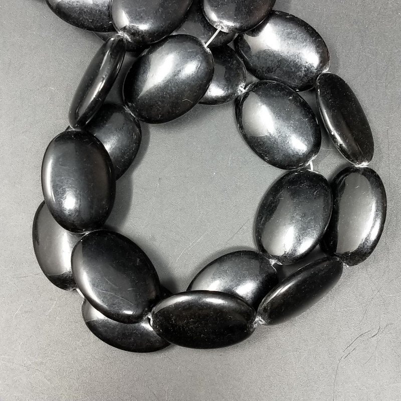 Agata Nera in Perline Forma Ovale Piatto Liscio Foro Passante 17X25mm