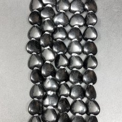 Agata Nera Perline Forma Cuore Piatto Liscio Foro Passante 11mm