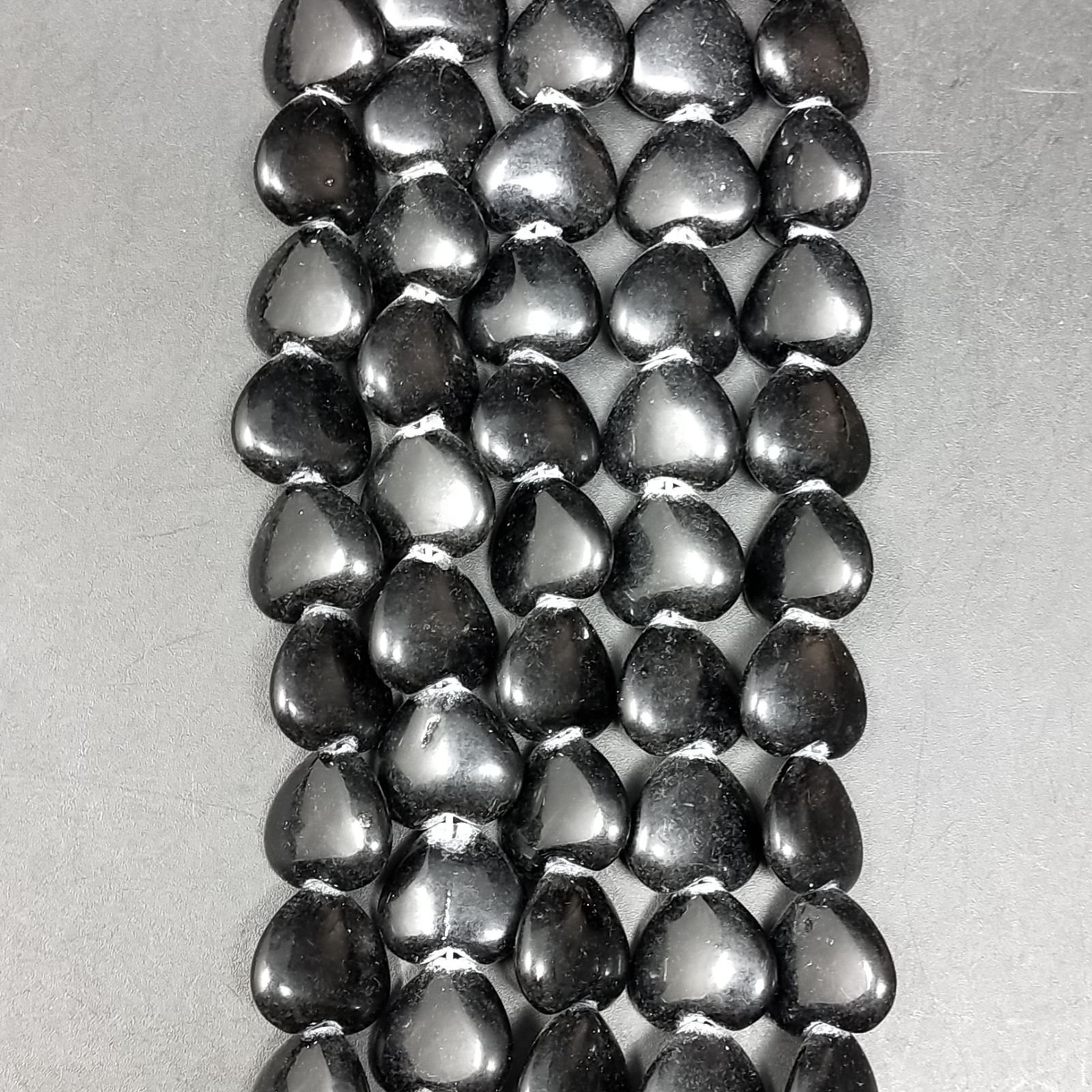 Agata Nera Perline Forma Cuore Piatto Liscio Foro Passante 11mm