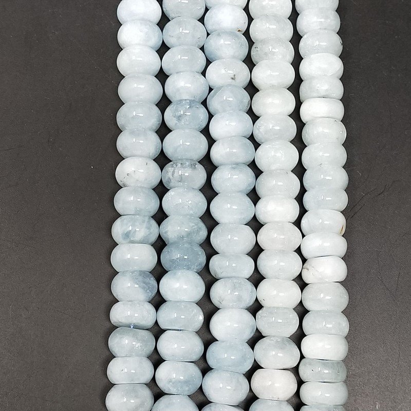 Acquamarina Naturale in Perline Forma Rondelle Liscio Foro Passante 10x07mm