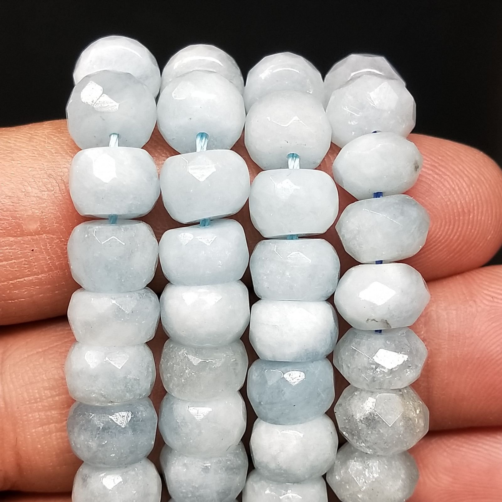 Acquamarina Naturale in Perline Forma Rondelle Sfaccettato Foro Passante 09X06mm