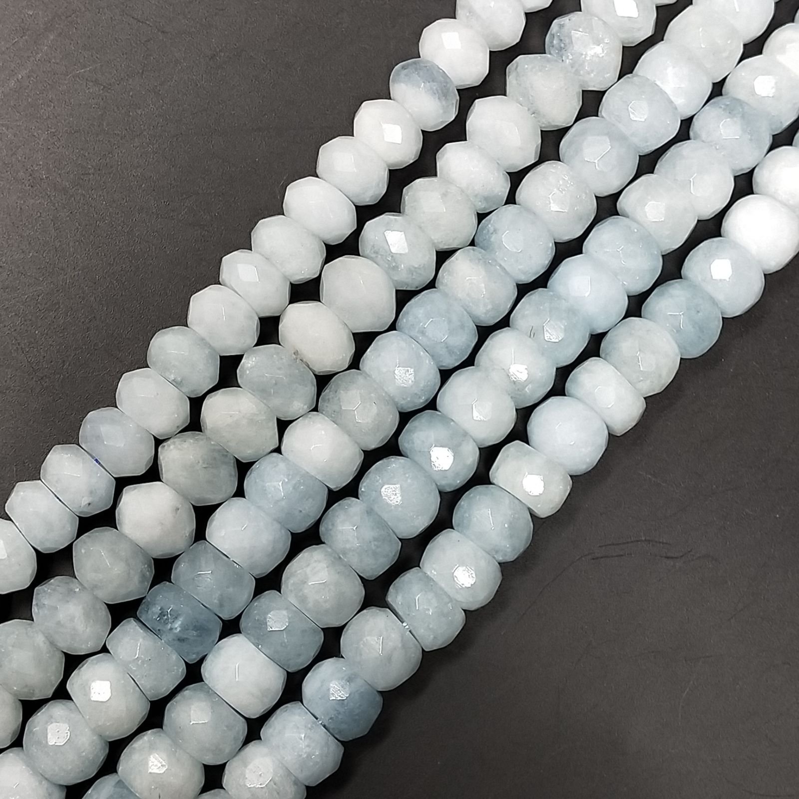 Acquamarina Naturale in Perline Forma Rondelle Sfaccettato Foro Passante 09X06mm