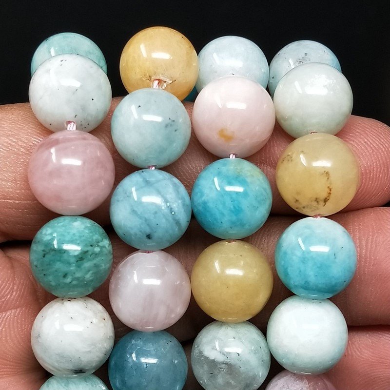 Acquamarina Multicolore Perline Forma Tondo Liscio 12mm