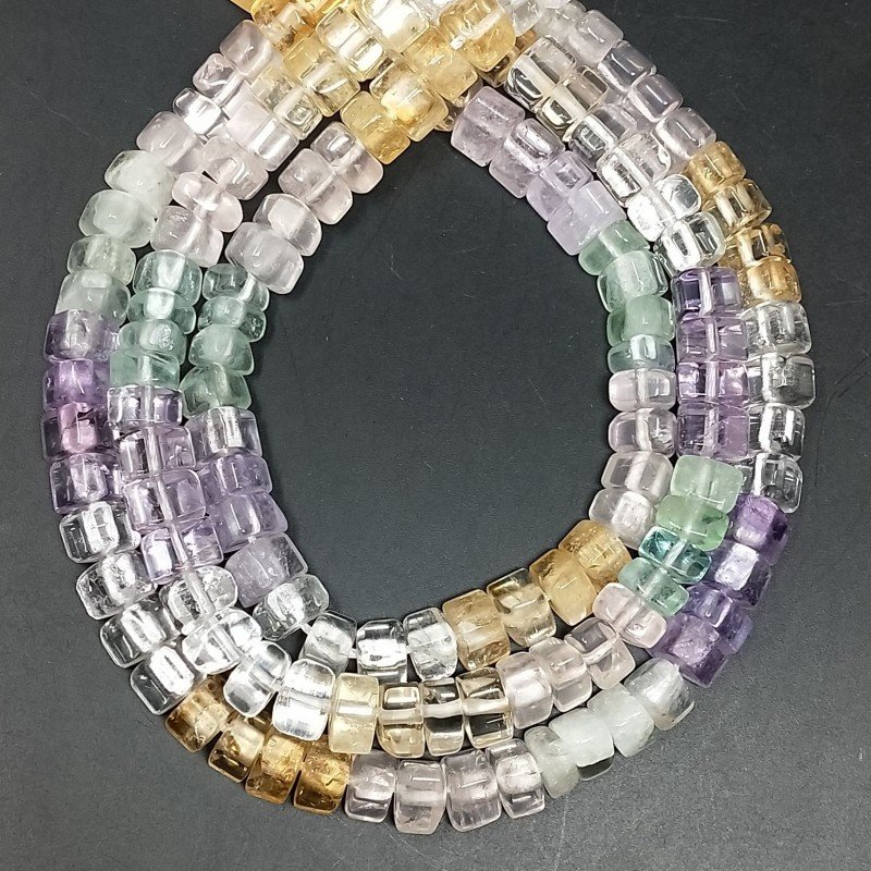 Quarzo Multicolore Naturale in Perline Forma Triangolo Piatto Liscio Foro Centrale 07-08mm