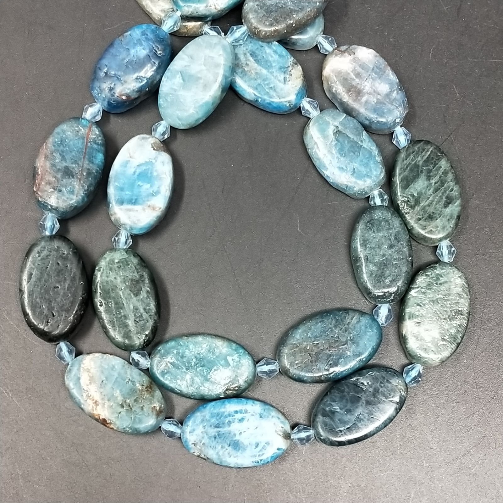 Apatite Naturale in Perline Forma Ovale Piatto Liscio Satinato a Mano Foro Passante 12X20mm