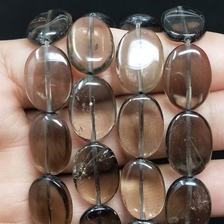 Quarzo Fume Naturale in Perline Forma Ovale Piatto Liscio Foro Passante 13X18mm