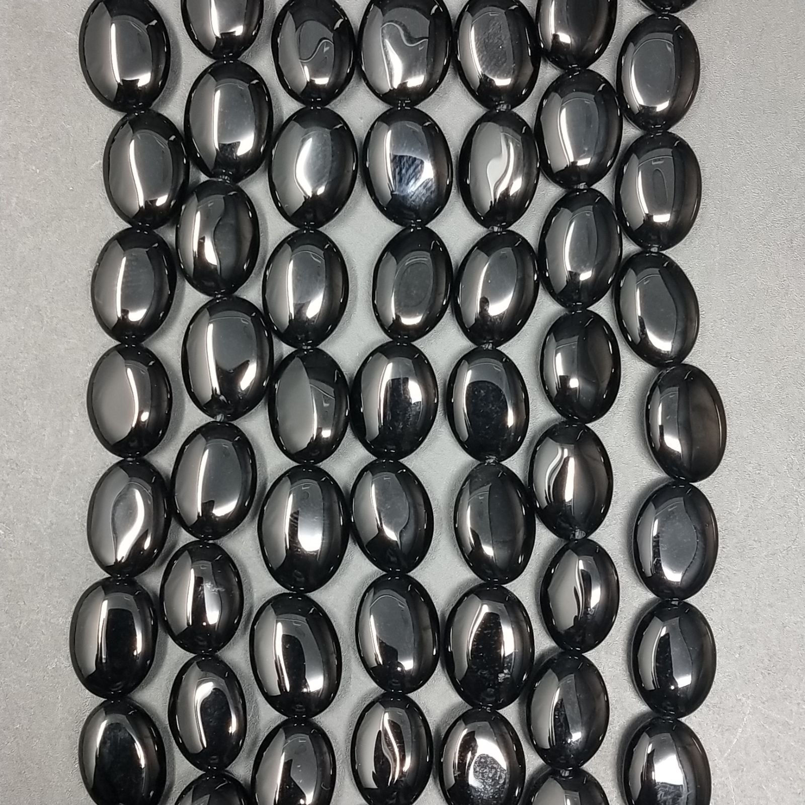 Onice Nera Naturale in Perline Forma Ovale Piatto Liscio Foro Passante 10X14mm