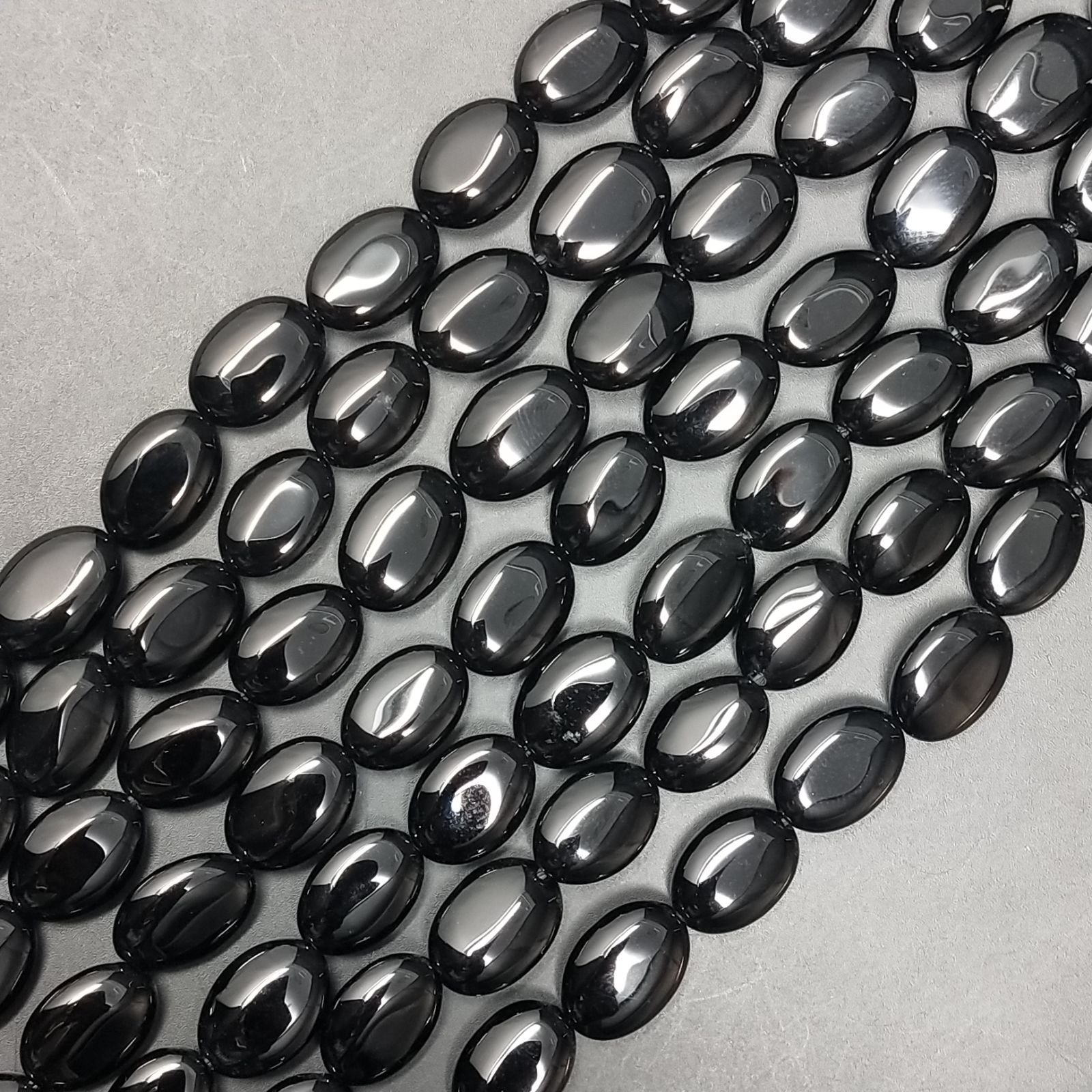 Onice Nera Naturale in Perline Forma Ovale Piatto Liscio Foro Passante 10X14mm