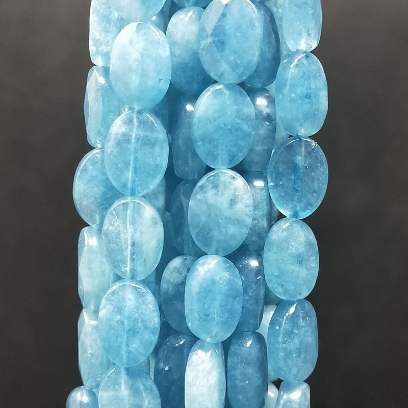 Angelite in Perline Forma Ovale Piatto Sfaccettato Foro Passante 08X12mm