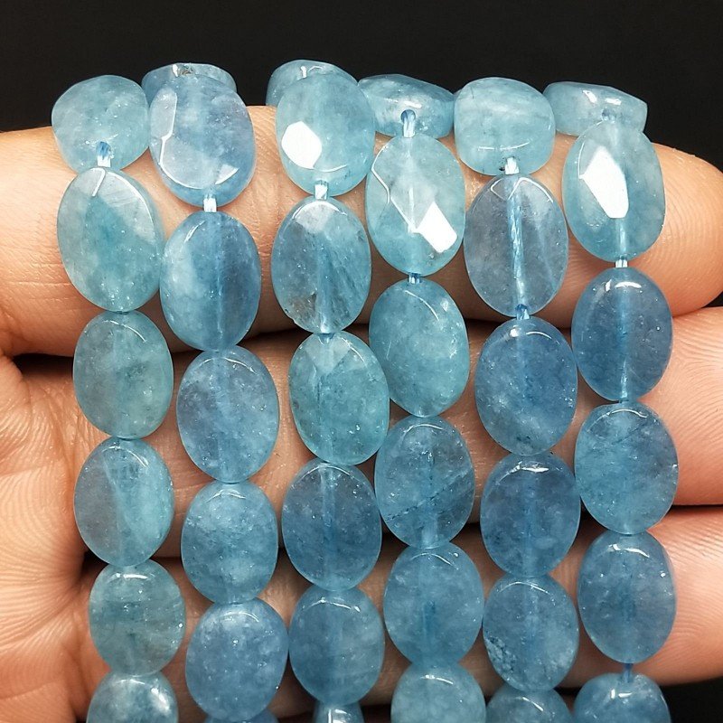 Angelite in Perline Forma Ovale Piatto Sfaccettato Foro Passante 08X12mm