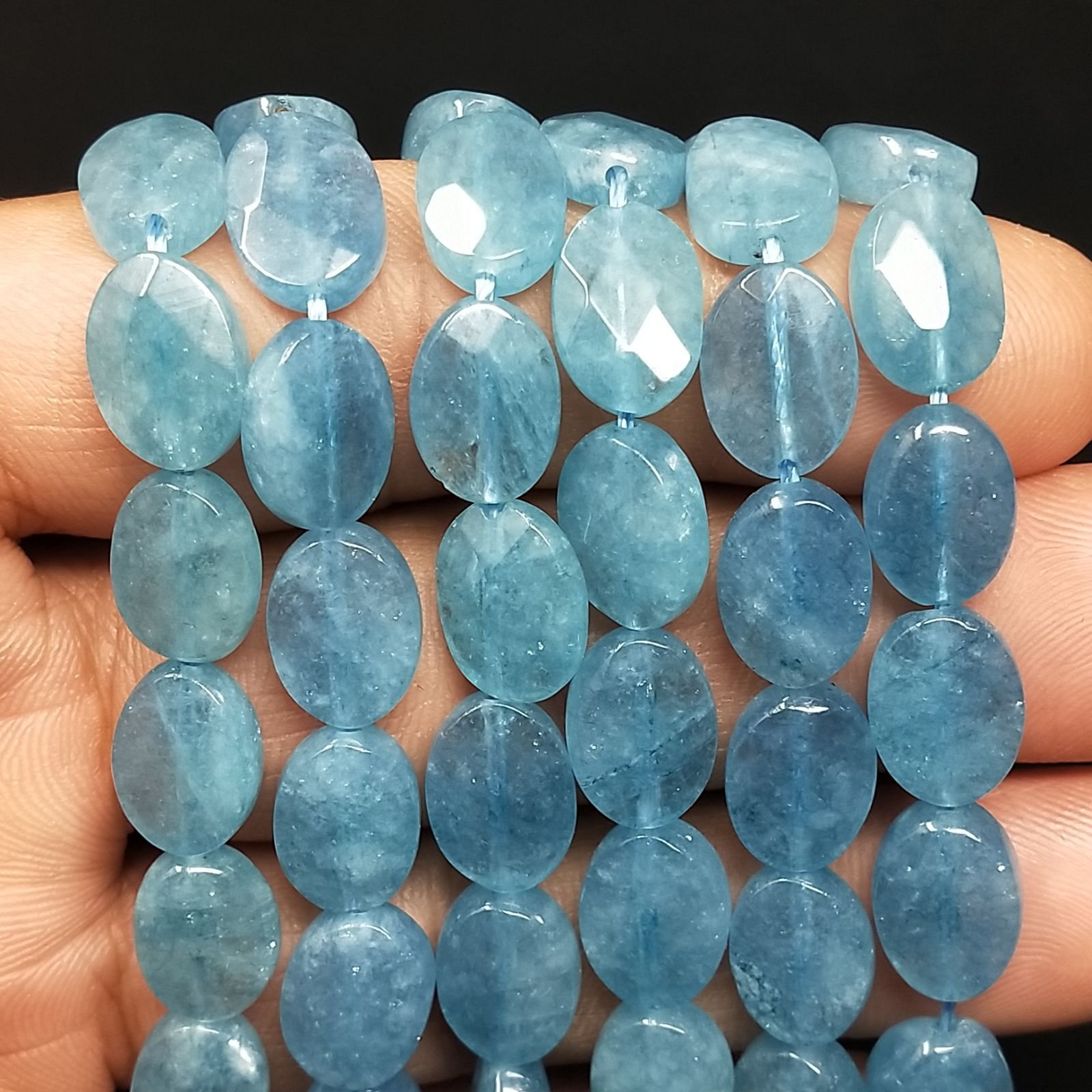 Angelite in Perline Forma Ovale Piatto Sfaccettato Foro Passante 08X12mm
