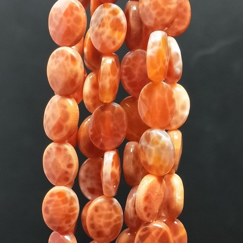 Agata Di Fuoco Arancio in Perline Forma Ovale Piatto Sfaccettato Foro Passante 08x10mm