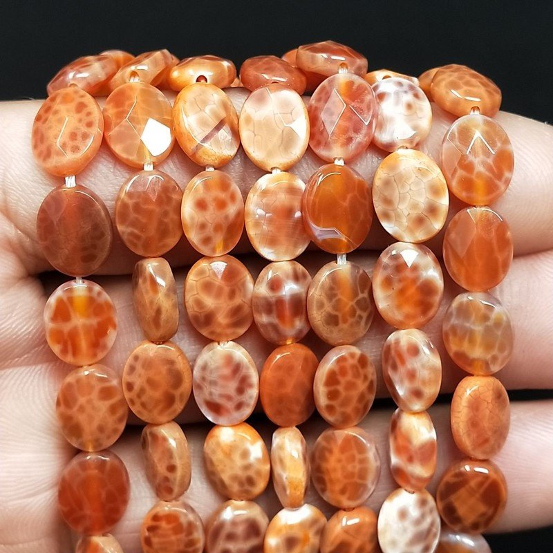 Agata Di Fuoco Arancio in Perline Forma Ovale Piatto Sfaccettato Foro Passante 08x10mm