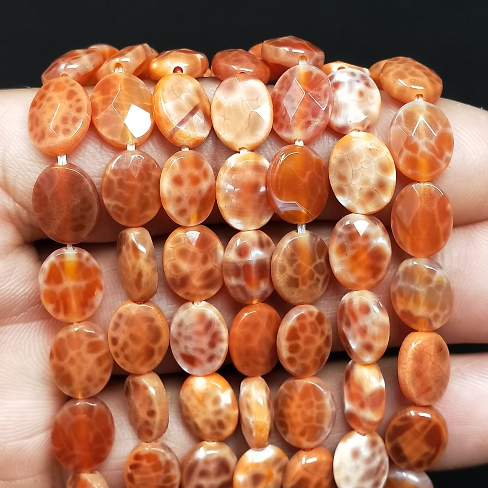 Agata Di Fuoco Arancio in Perline Forma Ovale Piatto Sfaccettato Foro Passante 08x10mm