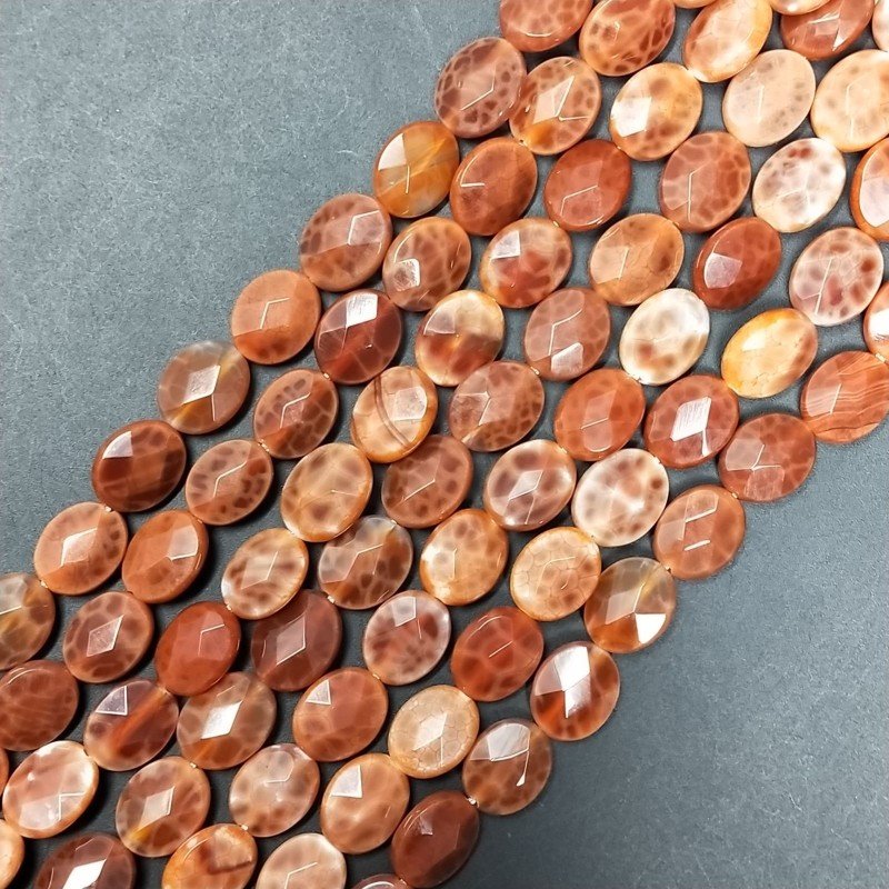 Agata Di Fuoco Arancio in Perline Forma Ovale Piatto Sfaccettato Foro Passante 08x10mm Agata Di Fuoco Arancio in Perline Forma Ovale Piatto Sfaccettato Foro Passante 08x10mm