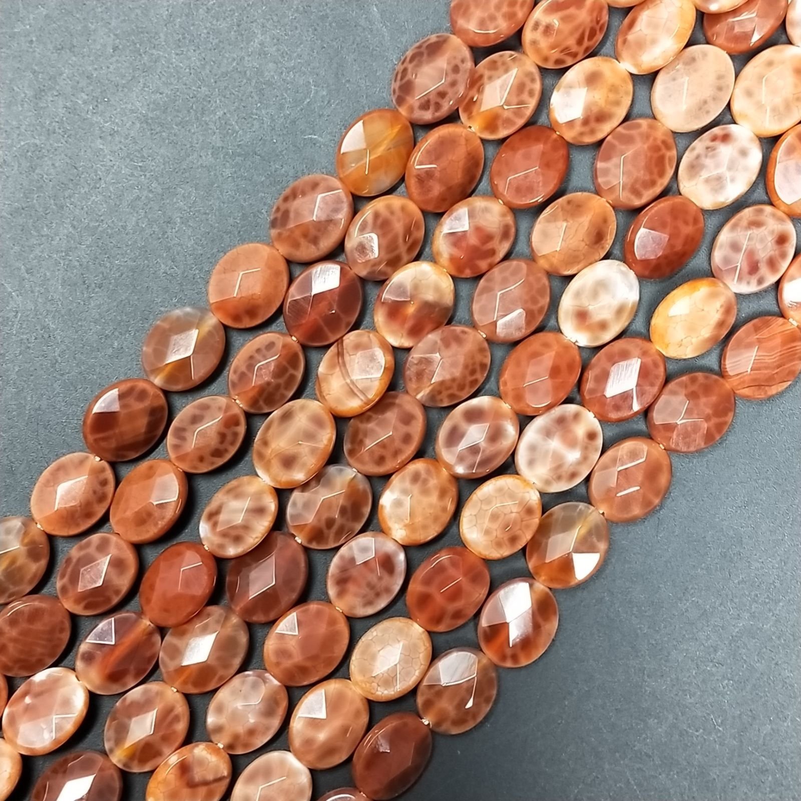 Agata Di Fuoco Arancio in Perline Forma Ovale Piatto Sfaccettato Foro Passante 08x10mm