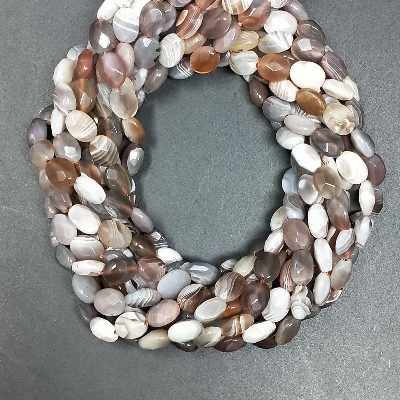 Agata Botswana Naturale in Perline Forma Ovale Piatto Sfaccettato Foro Passante 09x07mm