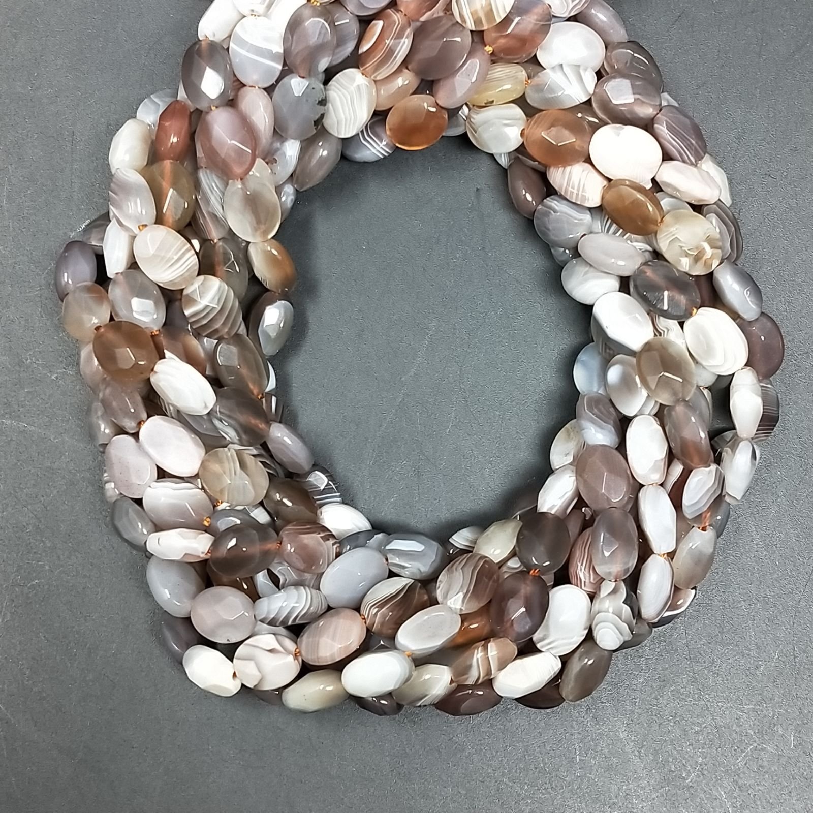 Agata Botswana Naturale in Perline Forma Ovale Piatto Sfaccettato Foro Passante 09x07mm