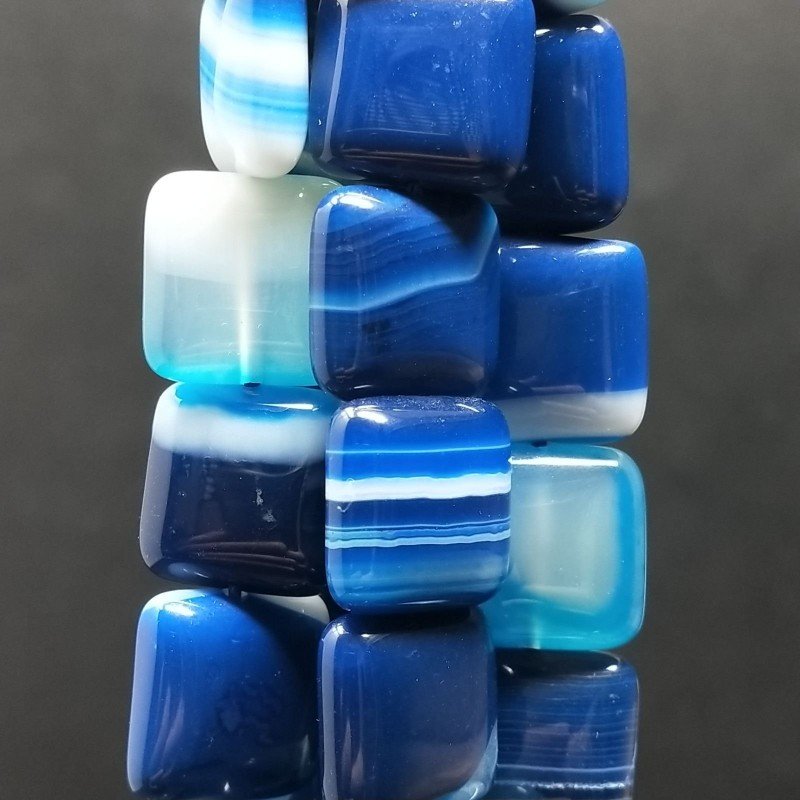 Agata Brasiliana Blu Striata Perline Forma Quadrato Piatto Liscio 14mm