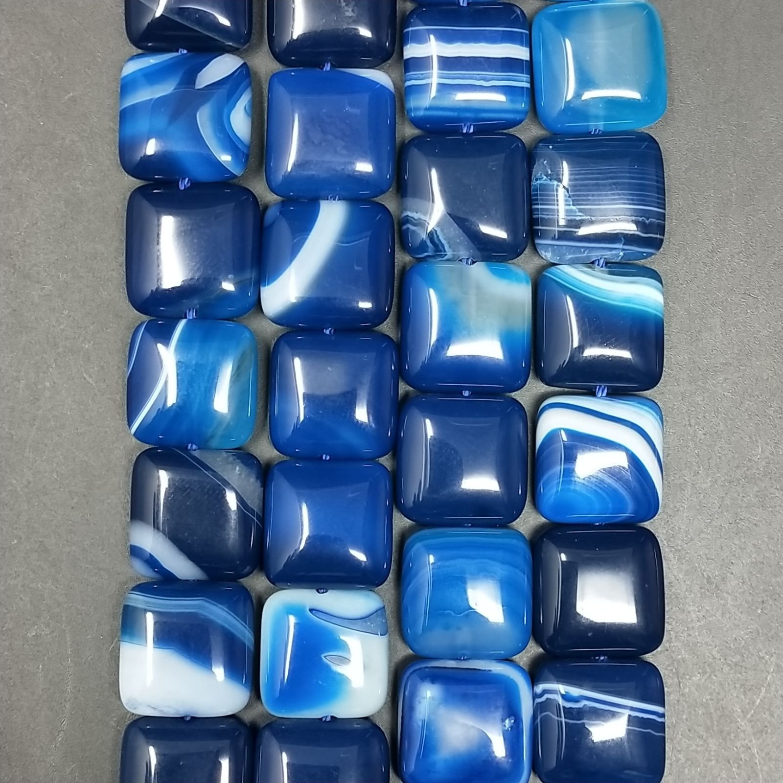 Agata Brasiliana Blu Striata Perline Forma Quadrato Piatto Liscio 14mm