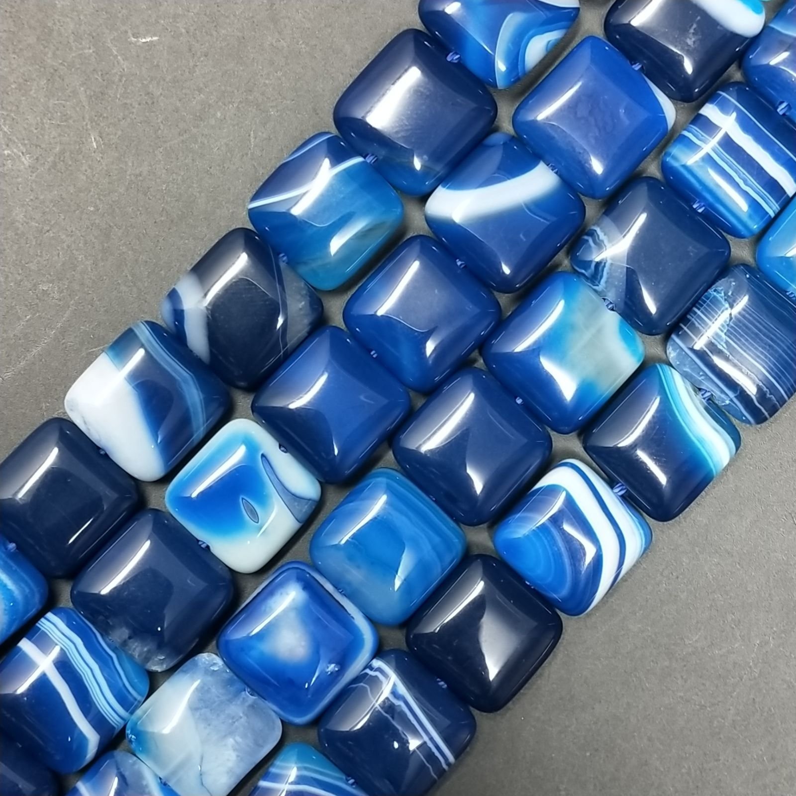 Agata Brasiliana Blu Striata Perline Forma Quadrato Piatto Liscio 14mm