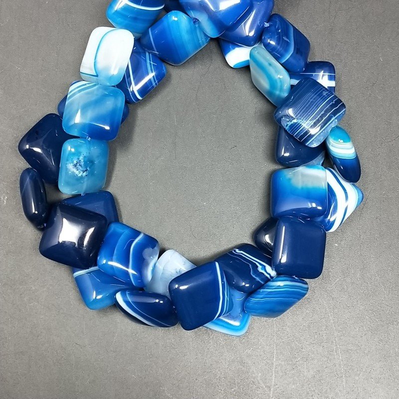 Agata Brasiliana Blu Striata Perline Forma Quadrato Piatto Liscio 14mm