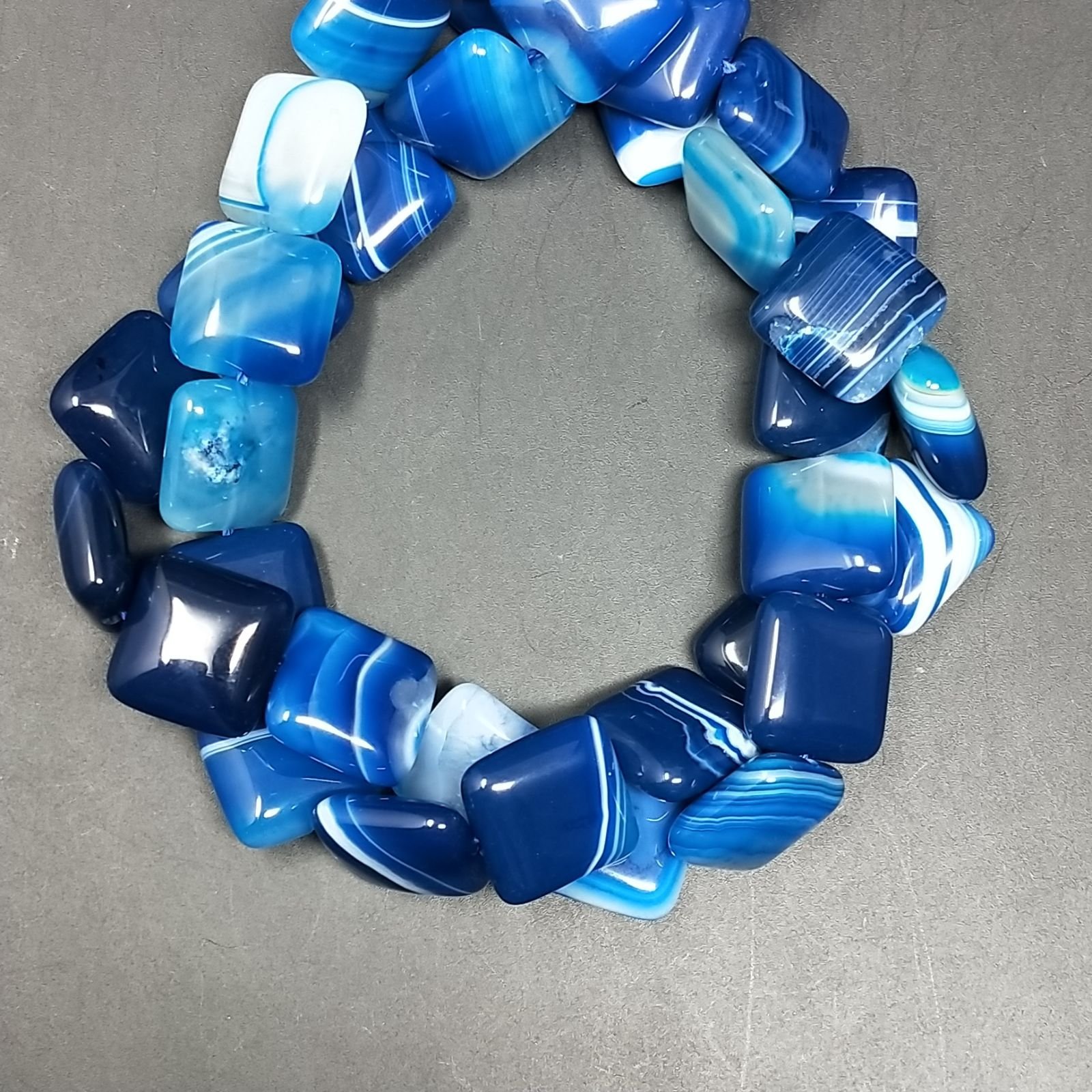 Agata Brasiliana Blu Striata Perline Forma Quadrato Piatto Liscio 14mm