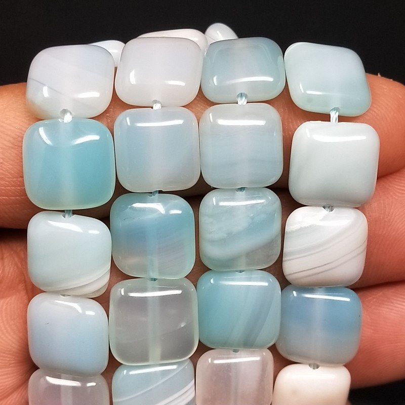 Agata Brasiliana Celeste Perline Forma Quadrato Piatto Liscio 12mm