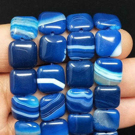 Agata Brasiliana Blu Striata Perline Forma Quadrato Piatto Liscio 12mm