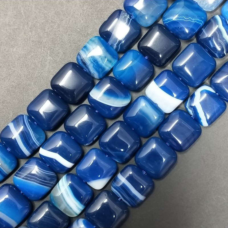 Agata Brasiliana Blu Striata Perline Forma Quadrato Piatto Liscio 12mm