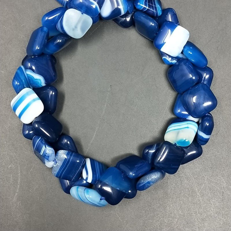 Agata Brasiliana Blu Striata Perline Forma Quadrato Piatto Liscio 12mm