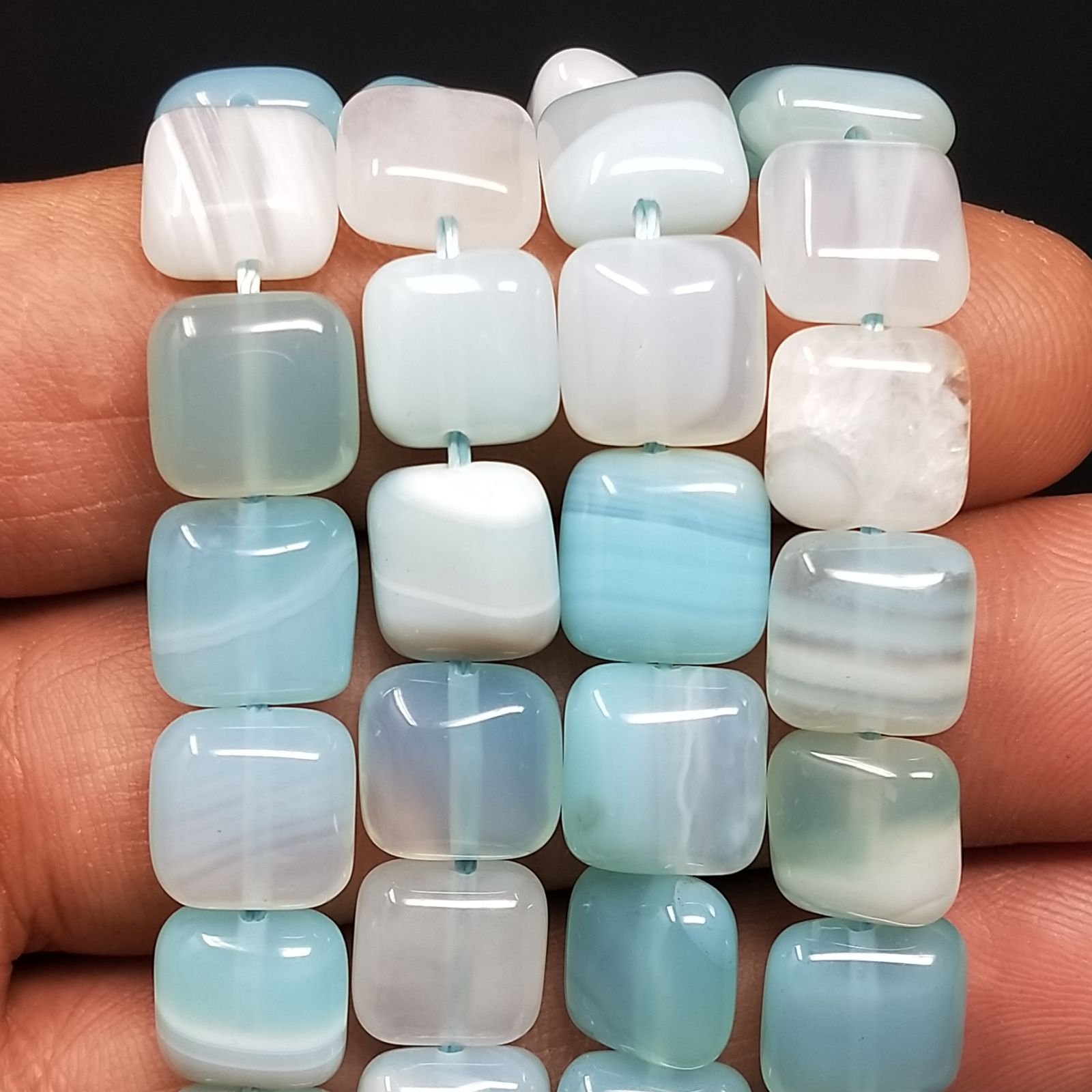 Agata Brasiliana Celeste Striata Perline Forma Quadrato Piatto Liscio 10mm