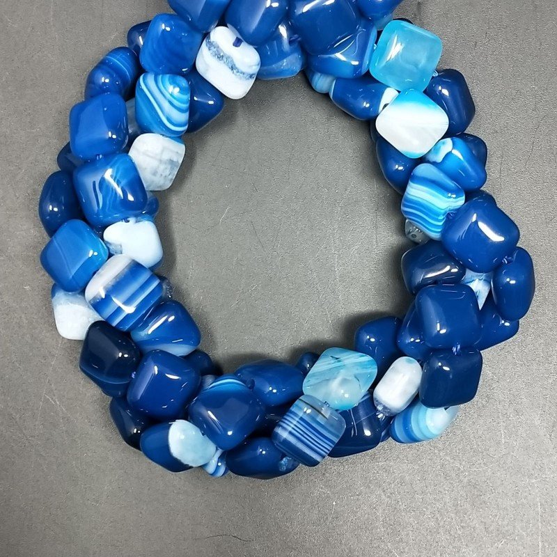 Agata Brasiliana Blu Striata Perline Forma Quadrato Piatto Liscio 10mm